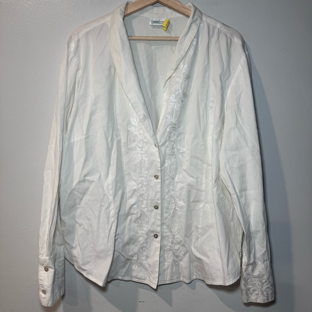 Coldwater Creek Women’s 2X White Lace‎ Victorian Button Up Classic Blouse